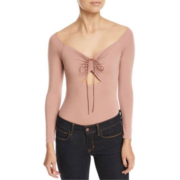 Alexanderwang T Long-Sleeve Bodysuit with Cutout and Ties Size Large Pink - Picture 1 of 11